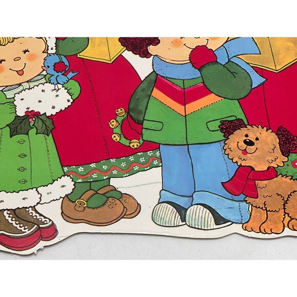 Large Vintage Christmas Die Cut, Caroling Children, Eureka USA, Two-Sides, NOS - Picture 14 of 16